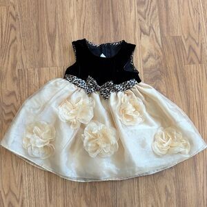 iris & ivy Dress Black Velvet Bodice Cream Floral Tulle Skirt 12 Months 12 Mo